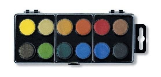 Koh-i-noor vodové barvyvodovky obdélník černý 12 barev o průměru 225 mm