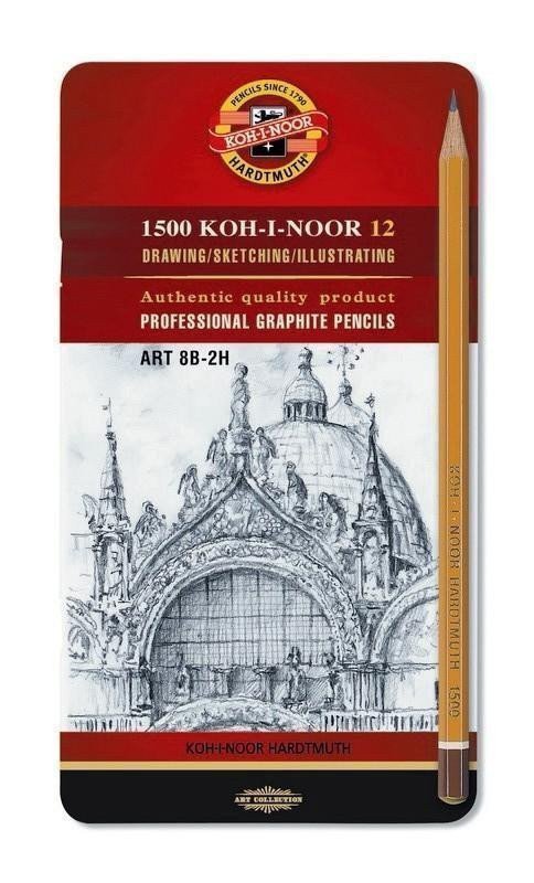 Koh-i-noor tužka grafitová umělecká 8B–2H souprava 12 ks v plechové krabičce