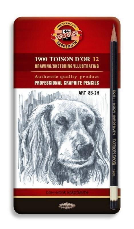 Koh-i-noor grafická sada TOISON DOR souprava 12 grafitových tužek technických ART 8B - 2H v plechové krabičce