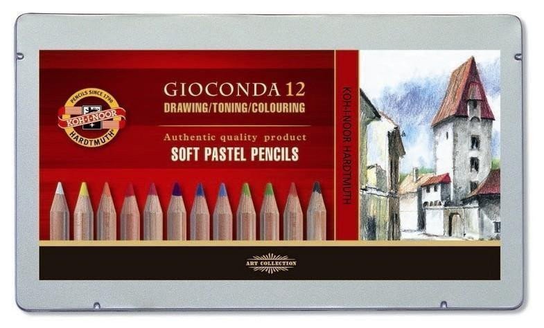 Koh-i-noor křídy prašné umělecké v tužce GIOCONDA souprava 12 ks v plechové krabičce