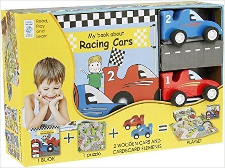 My Little Book about Racing Cars Book Wooden Toy 16-piece Puzzle