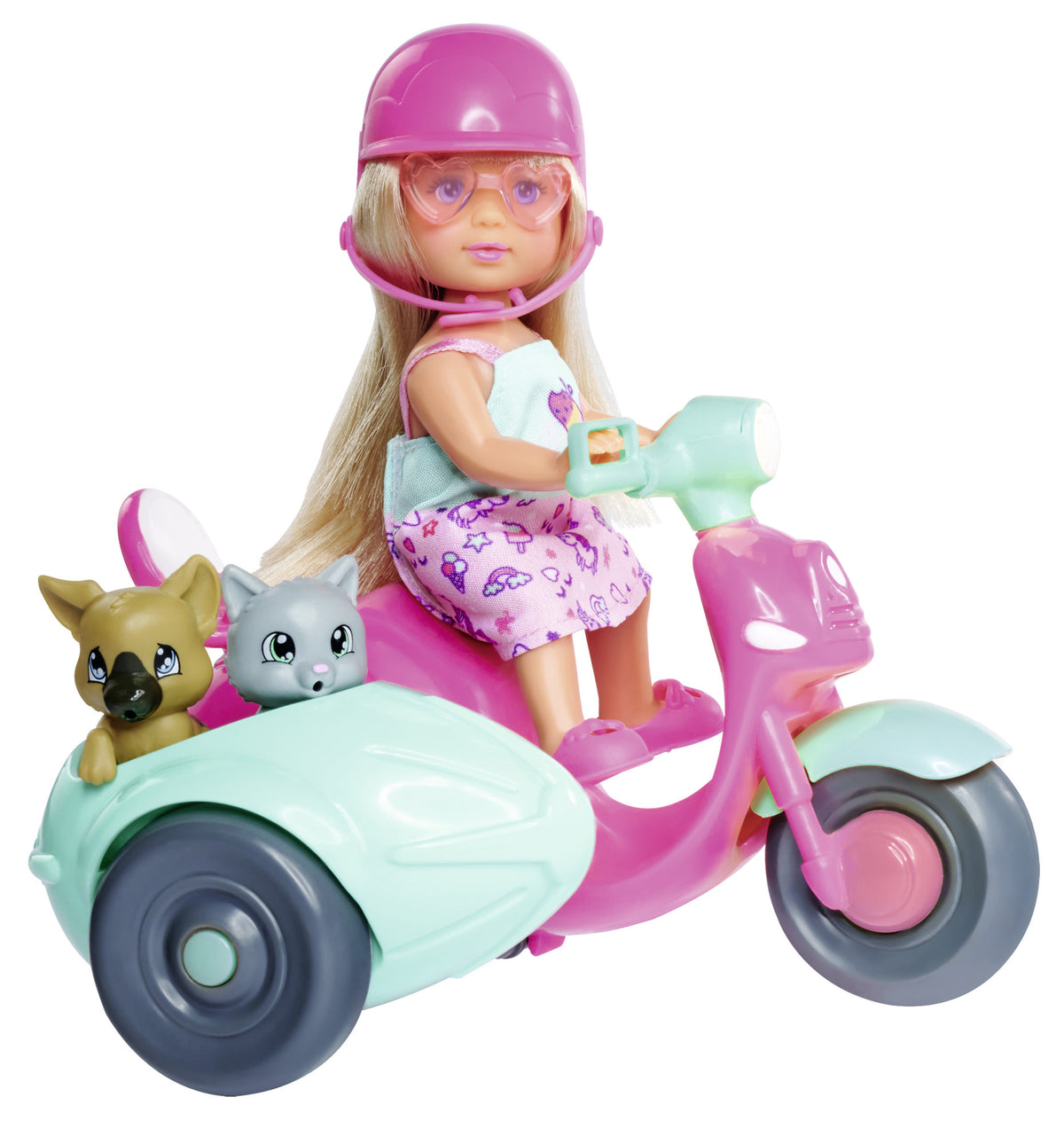 Evi doll with scooter and sidecar