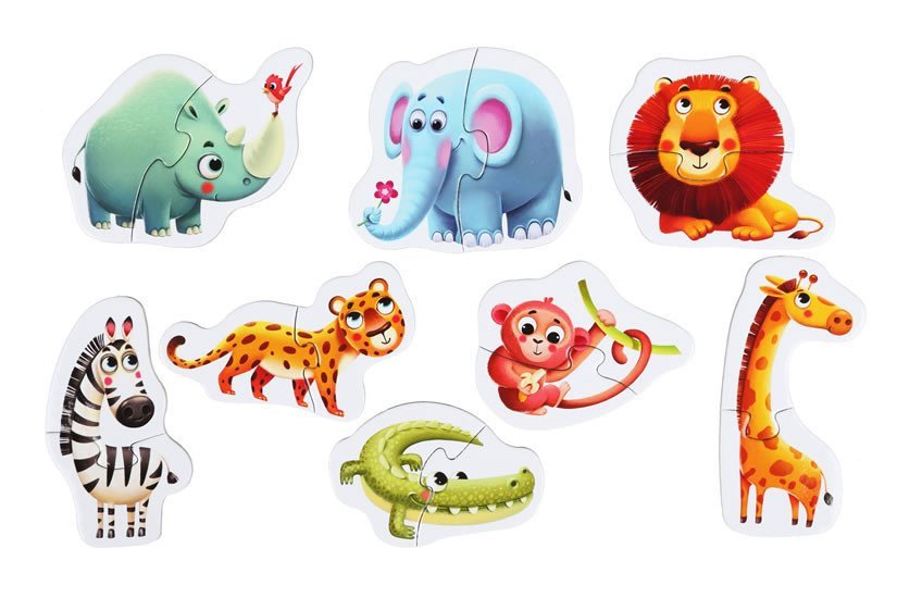 Africká zvířátka naučné puzzle 8 zvířátek 16 dílků