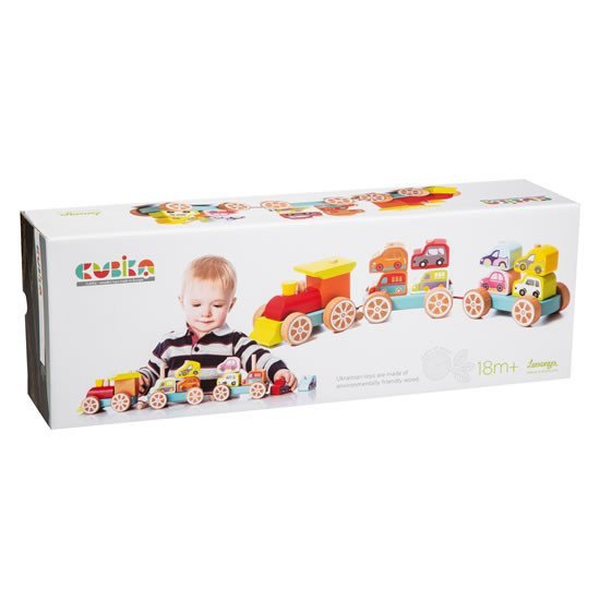 Vláček s auty dřevěná skládačka 14 dílů