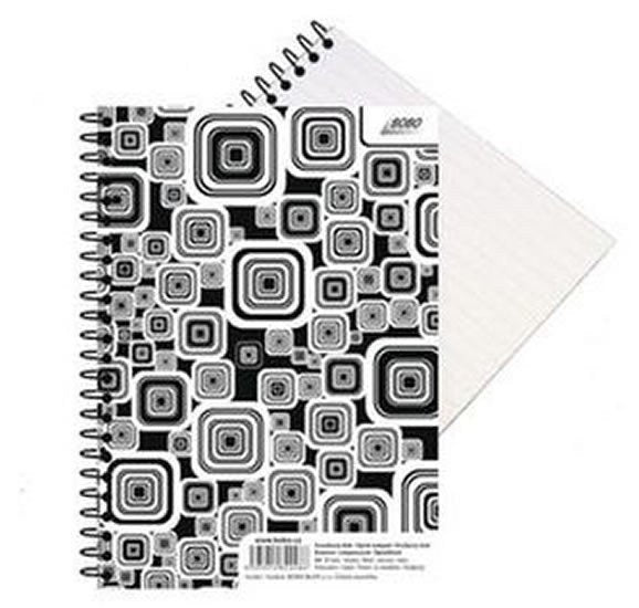 Blok BLACK WHITE s boční plastovou spirálou A5 linka 50 listů