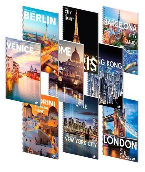 Poznámkový blok - Světové metropole A4 70 g 70 listů linka mix 9 motivů