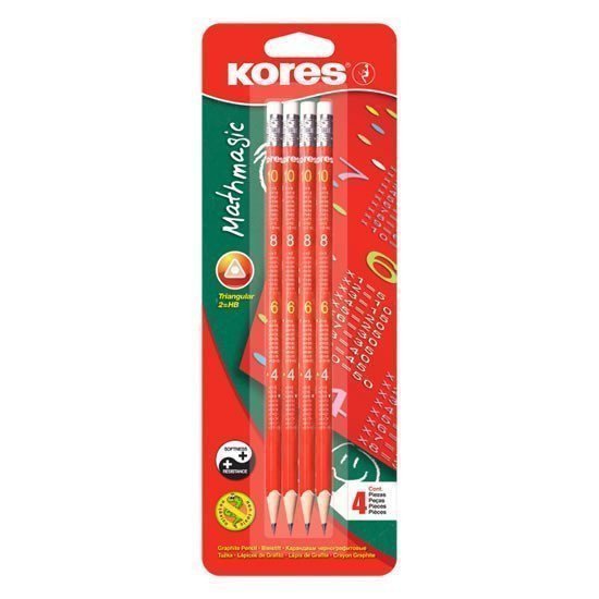 Kores Trojhranná tužka Mathmagic č 2 HB s gumou 4 ks