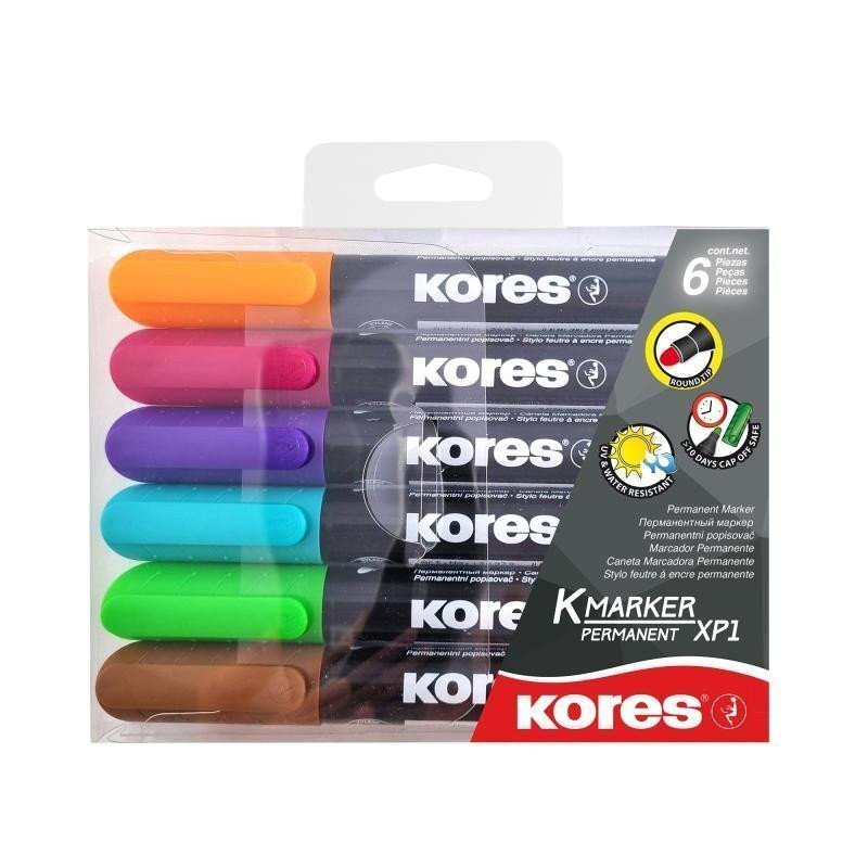 Kores K-MARKER Permanentní popisovač kulatý hrot 3 mm mix 6 barev