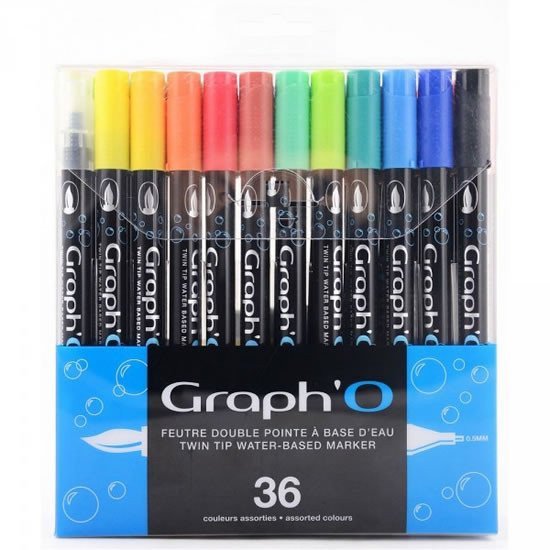 GraphO brush set oboustranných fixů na vodní bázi 36ks