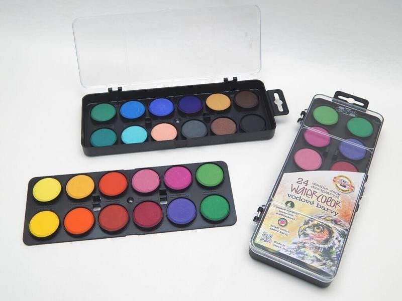Koh-i-noor vodové barvyvodovky obdélník černý 24 barev dvoupatrové