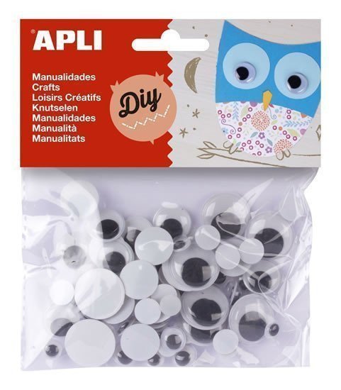APLI oči kulaté mix velikostí nelepicí - černé 75 ks