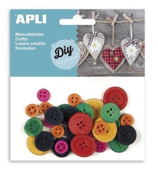 APLI knoflíky dřevěné O 11 18 21 mm - mix barev 30 ks