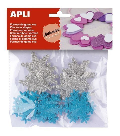 APLI pěnovka tvary - sněhové vločky se třpytkami samolepicí mix velikostí barev 22 ks
