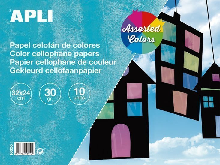 APLI celofánová fólie 32 x 24 cm - blok 10 listů mix barev
