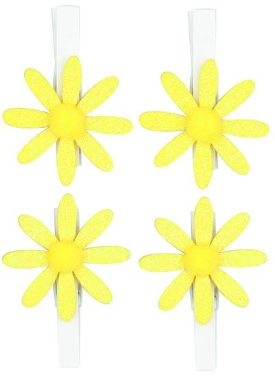 Kolíčky 5cm s kytičkou - žlutá s glitry 4ks