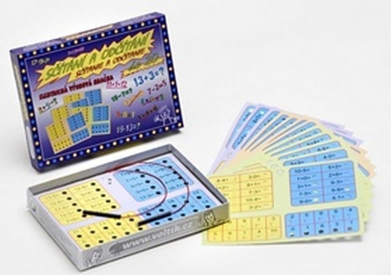 Sčítání a odčítání společenská hra na baterie v krabici