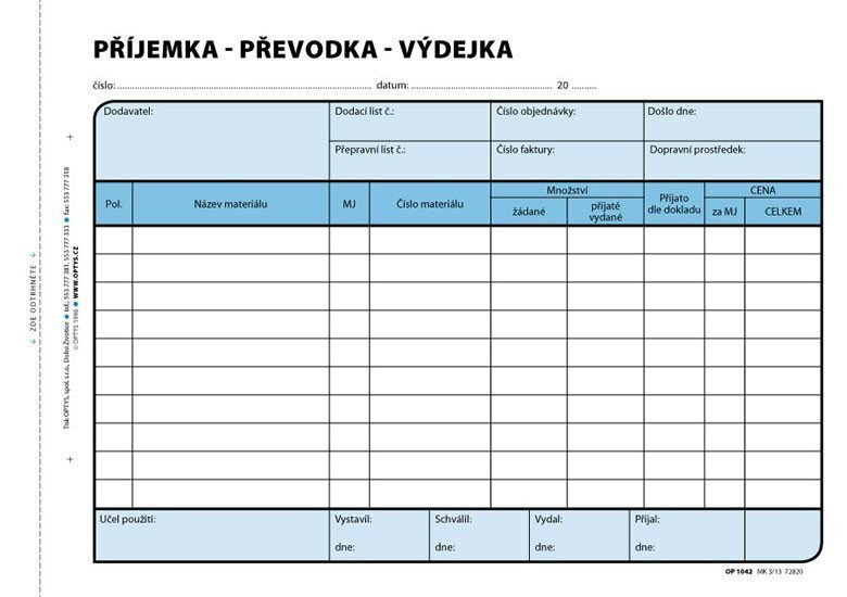 Příjemka-převodka-výdejka A5 100 listů
