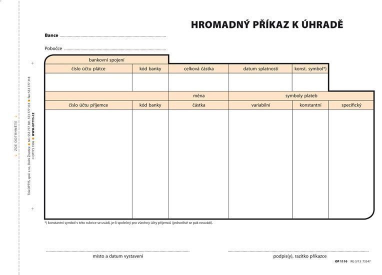 Příkaz k úhradě hromadný A5 100 listů NCR