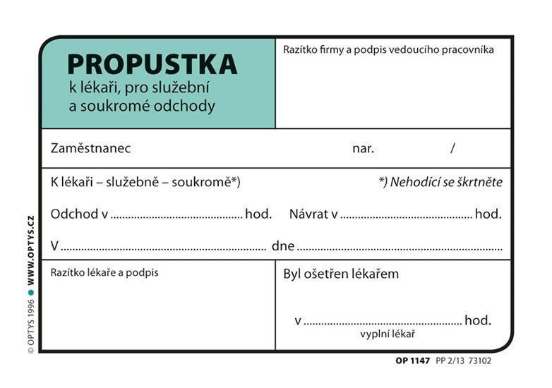Propustka A7 100 listů