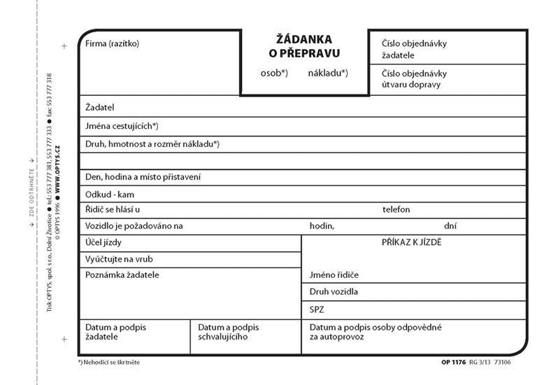 Žádanka o přepravu A6 100 listů