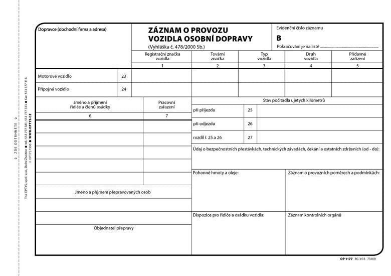 Záznam o provozu vozidla osobní dopravy A5 100 listů číslovaný