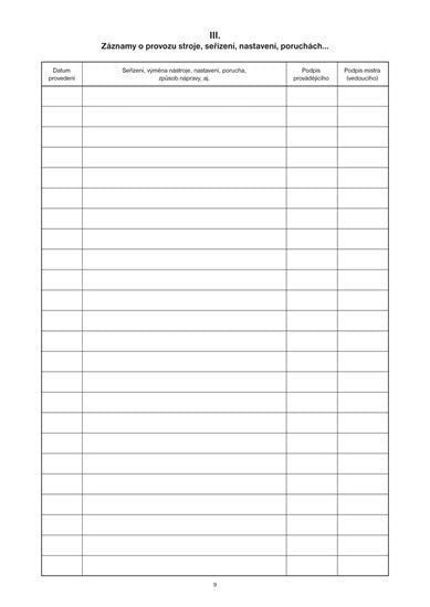 Záznamník provozu tvářecího stroje A4 12 listů