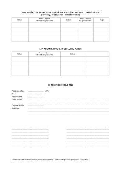 Záznamník o provozu tlakové nádoby A4 16 listů