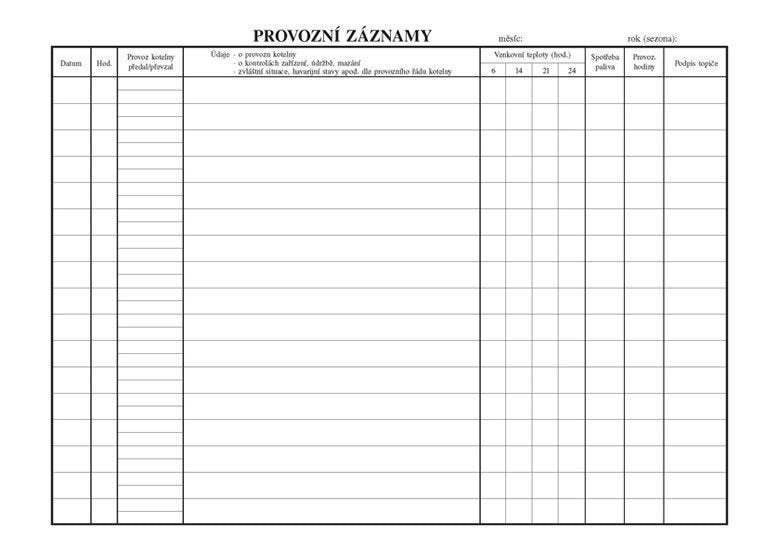 Provozní deník nízkotlaké kotelny A4 28 listů