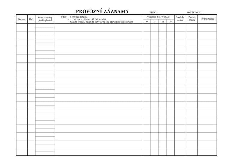 Provozní deník plynové kotelny A4 28 listů