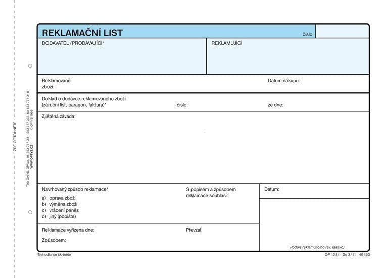 Reklamační list A5 100 listů