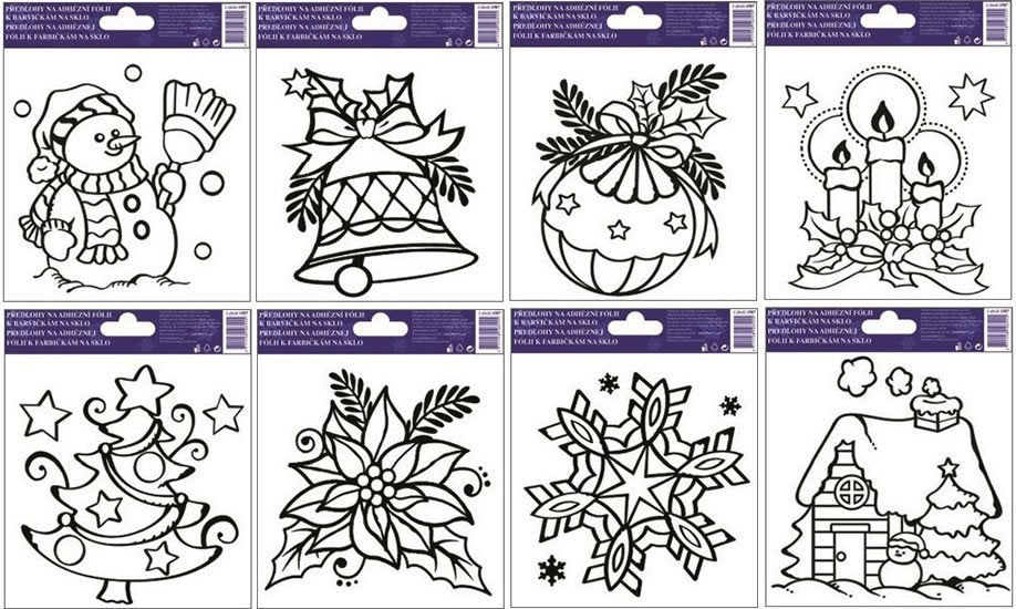 Předlohy na malování na sklo s vyvýšenou konturou - vánoční 14 x 14 cm