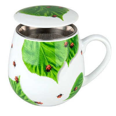 Hrnek buclák s víčkem a sítkem - Berušky na listech Little Hearts