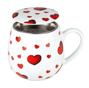 Hrnek buclák s víčkem a sítkem - Srdíčka Little Hearts