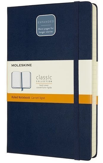 Zápisník Moleskine Expanded - tvrdé desky L linkovaný - modrý
