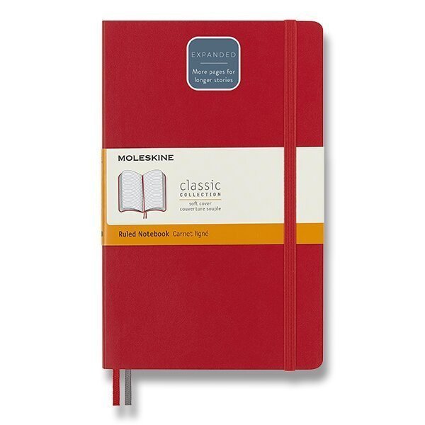 Zápisník Moleskine Expanded - měkké desky L linkovaný - červený
