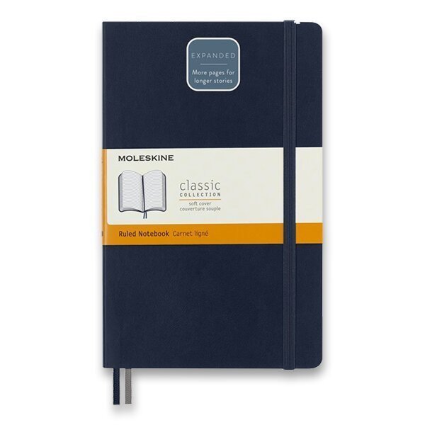 Zápisník Moleskine Expanded - měkké desky L linkovaný - modrý