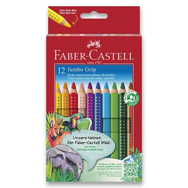 Faber - Castell Pastelky trojhranné Jumbo Grip - rozmývatelné 12 ks ořezávátko