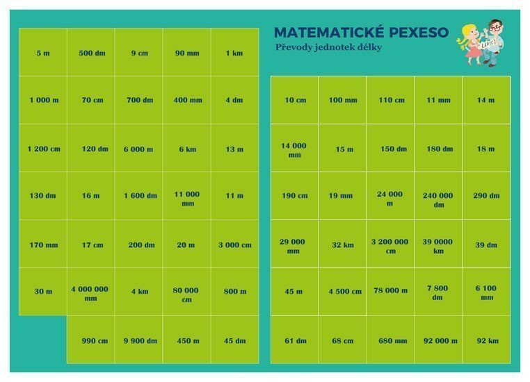 Pexeso Matematika - Převody jednotek délky