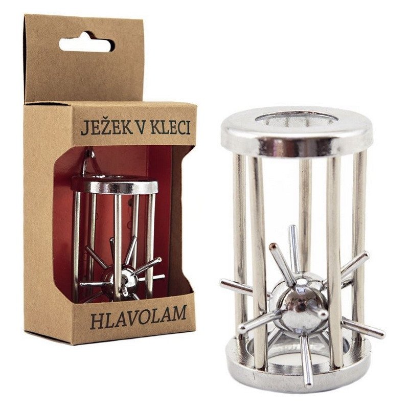 Hlavolam ježek v kleci kovový chromovaný v krabičce