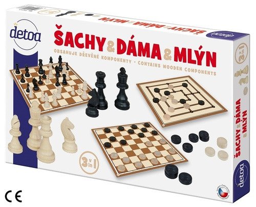 Šachy a dáma - společenská hra dřevěné figurky a kameny v krabici