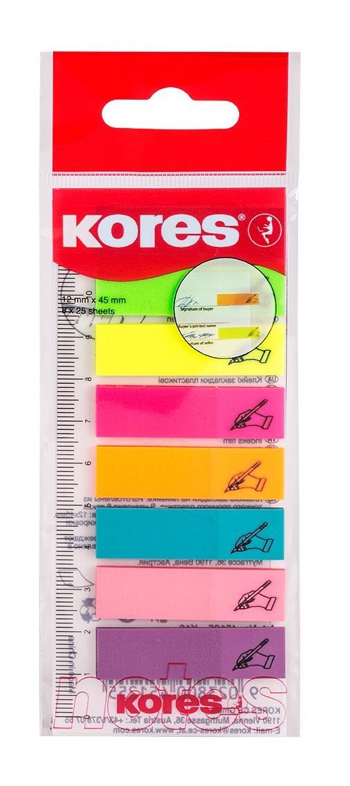 Samolepící neonové záložky Index Strips Podepiš zde na pravítku 45x12 mm 8 barev 25 lístků á barva