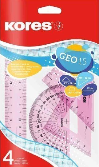 Sada na geometrii GEO set 15cm set plastových pravítek 4 ks v polybagu