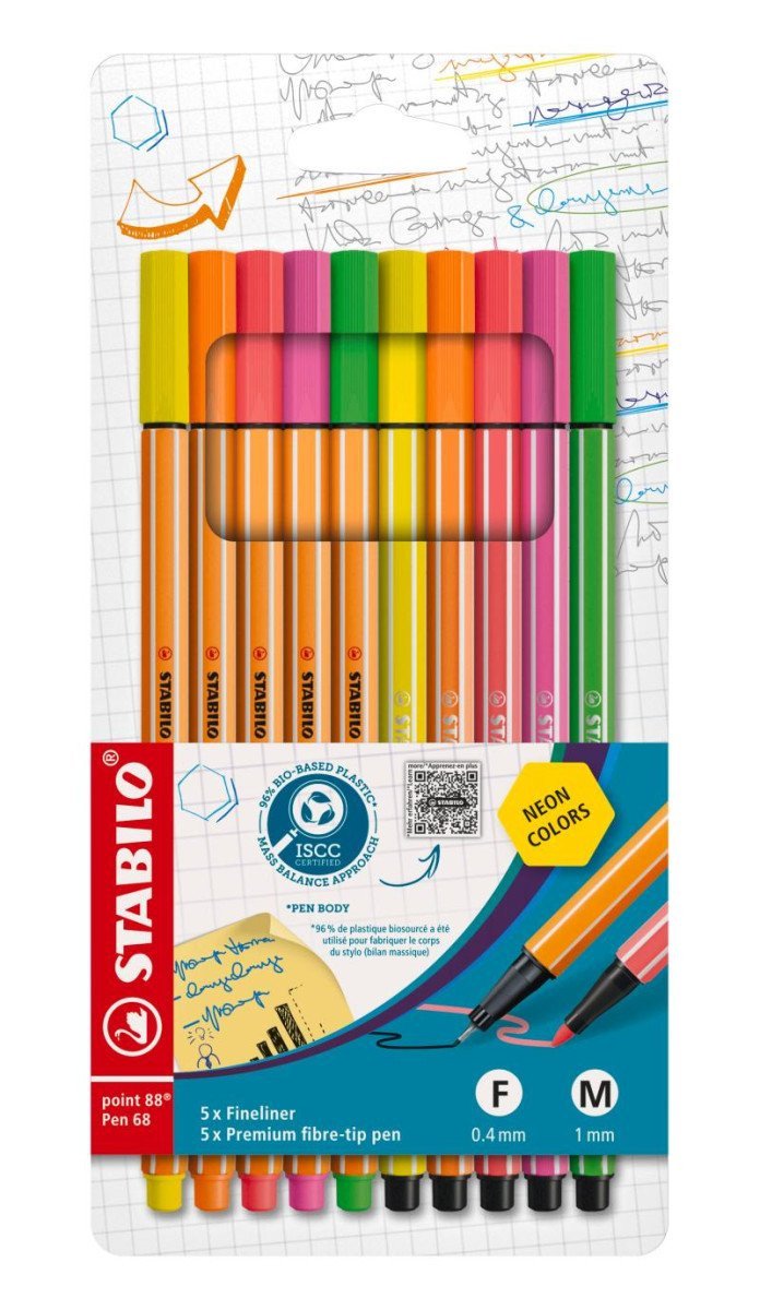 Popisovač STABILO point liner 88Pen 68 neon sada 10 ks v pouzdru