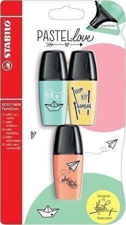 Zvýrazňovač STABILO BOSS MINI Pastell sada 3 ks Blister 116-7113-7129-7
