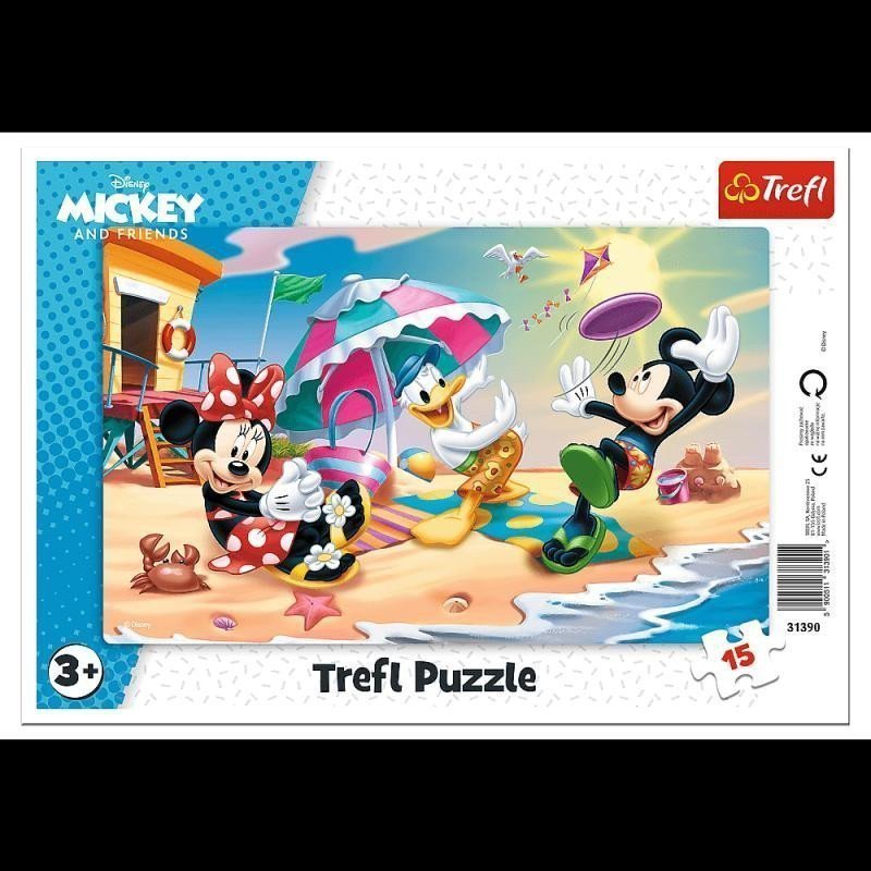 Trefl Puzzle Mickey Mouse a Minnie - Zábava na pláži 15 dílků