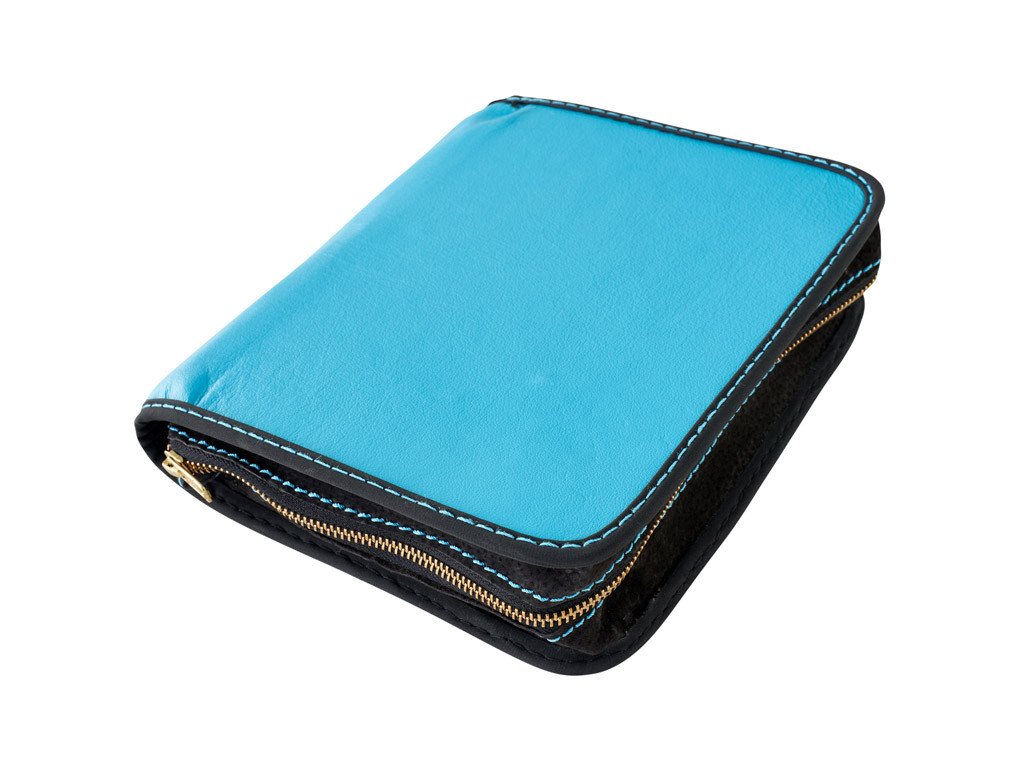 Kožený obal na knihu se zipem - kůže modrá