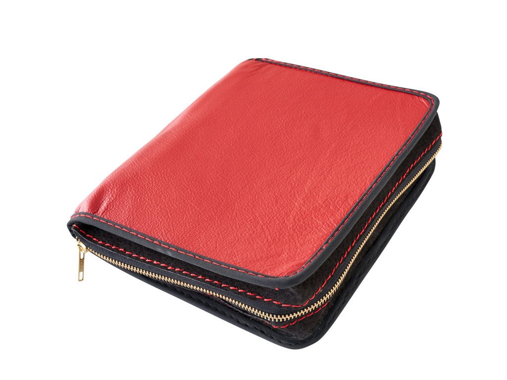 Kožený obal na knihu se zipem - kůže červená