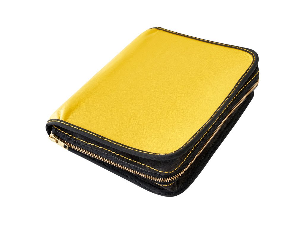 Kožený obal na knihu se zipem - kůže žlutá