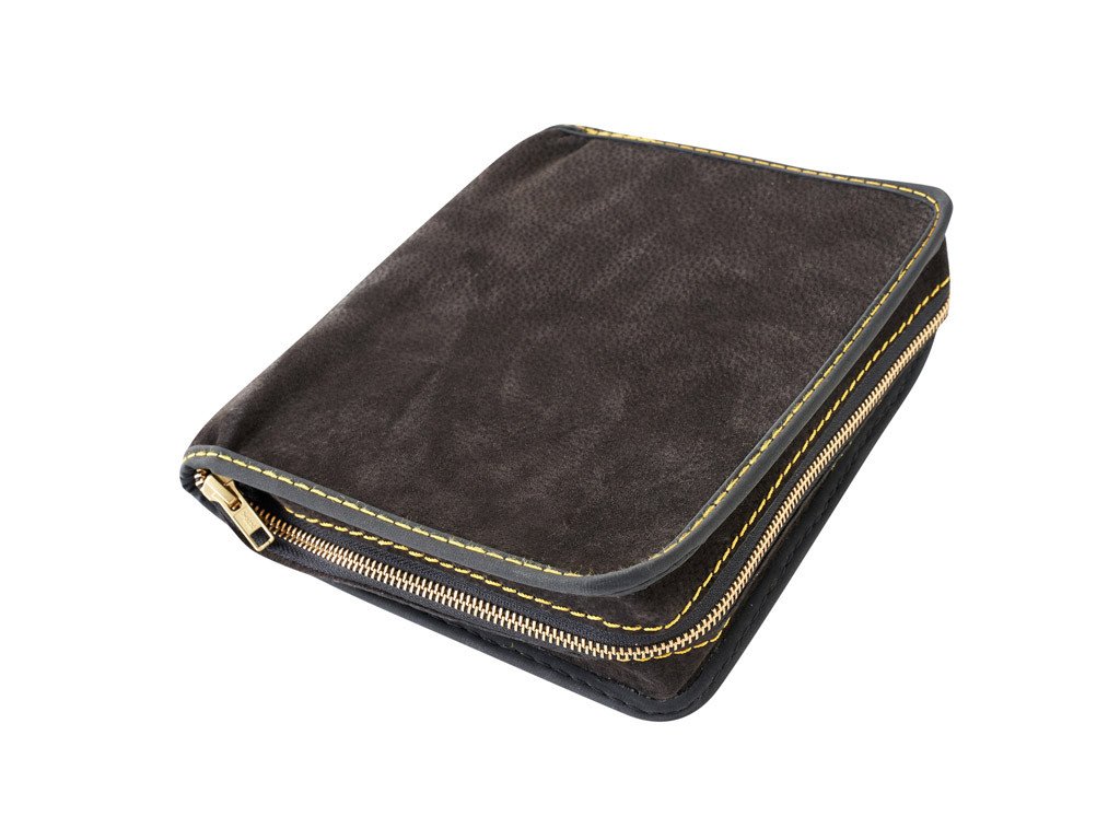 Kožený obal na knihu se zipem - kůže hnědá tmavá semiš