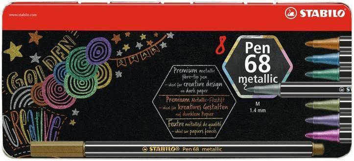 Fixa STABILO Pen 68 Sada v kovovém pouzdru metallic 8 ks